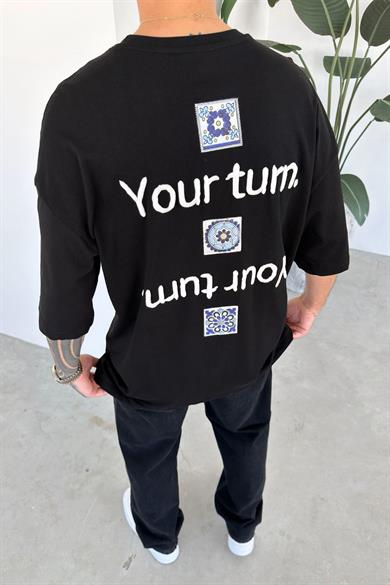 Siyah Your Tum Nakış Detay Oversize Tişört
