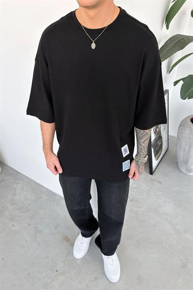 Siyah Your Tum Nakış Detay Oversize Tişört