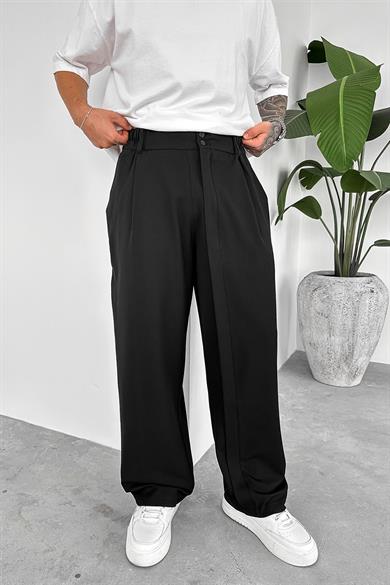 Siyah Yüksek Bel Premium Kumaş Baggy Pantolon