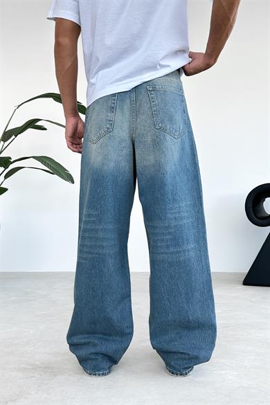 Soft Degrade Mavi Kemerli Basic Ekstra Bol Baggy Pantolon