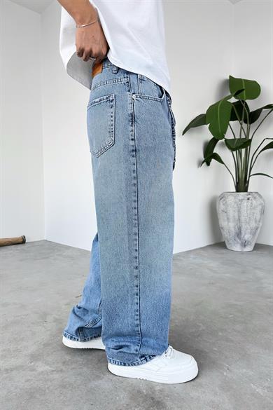 Soft Degrade Mavi Kemerli Basic Ekstra Bol Baggy Pantolon