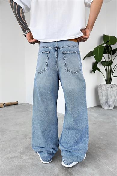 Soft Degrade Mavi Kemerli Basic Ekstra Bol Baggy Pantolon