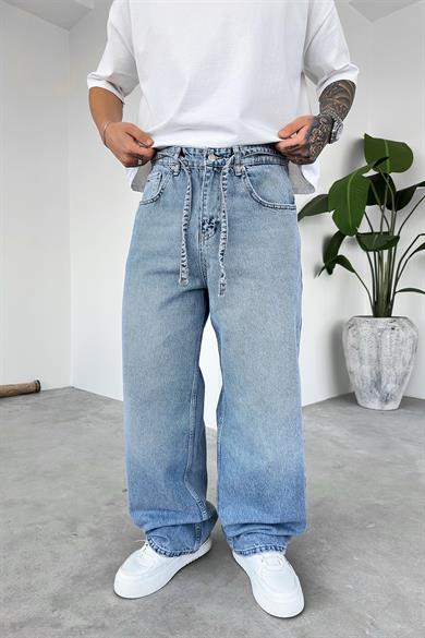 Soft Degrade Mavi Kemerli Basic Ekstra Bol Baggy Pantolon