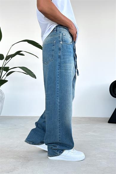 Soft Degrade Mavi Kemerli Basic Ekstra Bol Baggy Pantolon