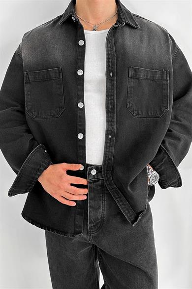 Soft Füme Çift Cep Detay Oversize Kot Ceket