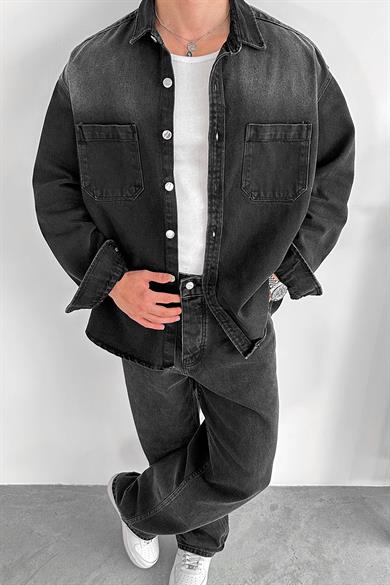 Soft Füme Çift Cep Detay Oversize Kot Ceket