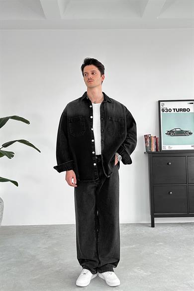 Soft Füme Çift Cep Detay Oversize Kot Ceket