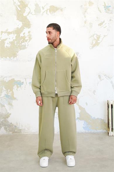 Soft Yeşil Cozy Basic Çift Fermuar Oversize Sweatshirt