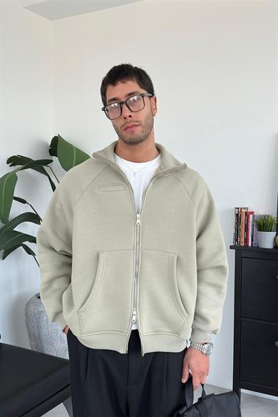 Soft Yeşil Cozy Basic Çift Fermuar Oversize Sweatshirt