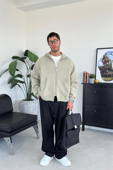 Soft Yeşil Cozy Basic Çift Fermuar Oversize Sweatshirt
