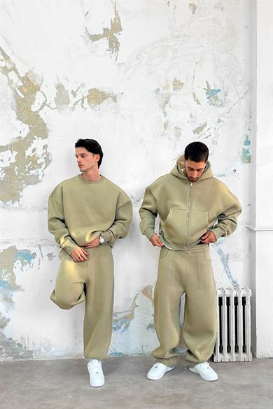 Soft Yeşil Cozy Basic Tam Fermuar Oversize Sweatshirt