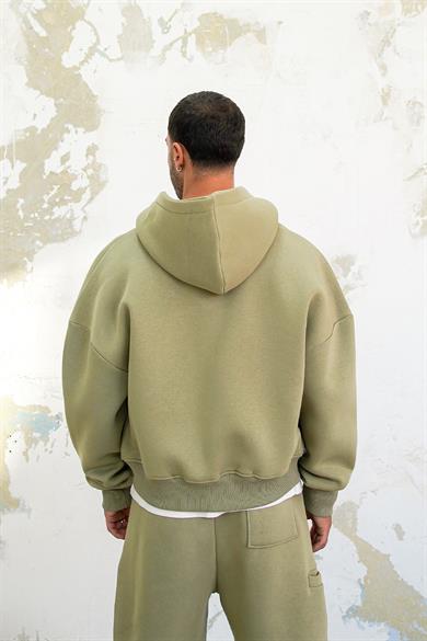 Soft Yeşil Cozy Basic Tam Fermuar Oversize Sweatshirt