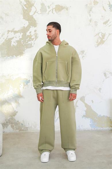 Soft Yeşil Cozy Basic Tam Fermuar Oversize Sweatshirt