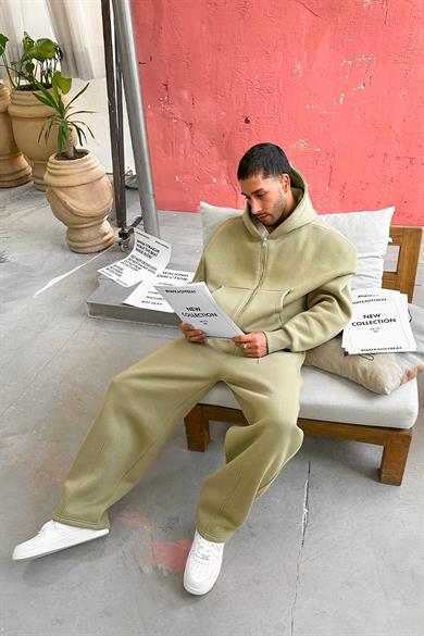 Soft Yeşil Cozy Basic Tam Fermuar Oversize Sweatshirt