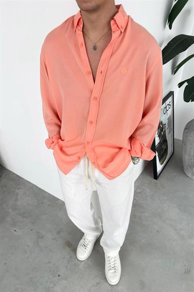 Somon Nakışlı Oversize Modal Gömlek
