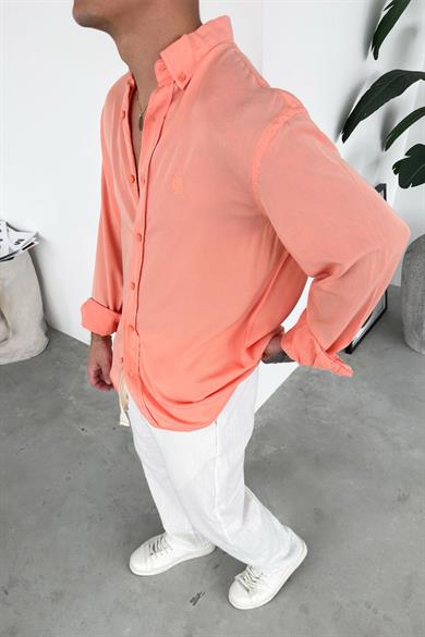 Somon Nakışlı Oversize Modal Gömlek
