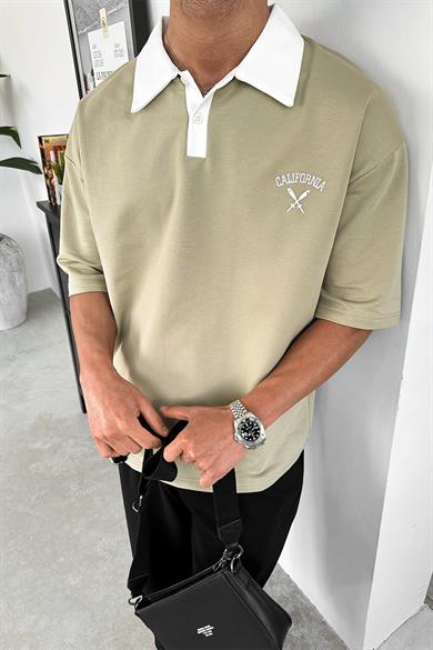 Su Yeşili California Polo Yaka OUTPLENTY PREMİUM Oversize Tişört
