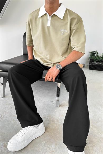 Su Yeşili California Polo Yaka OUTPLENTY PREMİUM Oversize Tişört