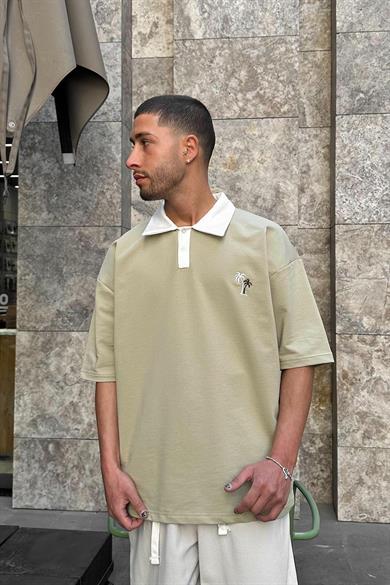 Su Yeşili Palmiye Polo Yaka OUTPLENTY PREMİUM Oversize Tişört