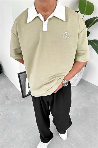 Su Yeşili Rose Polo Yaka OUTPLENTY PREMİUM Oversize Tişört