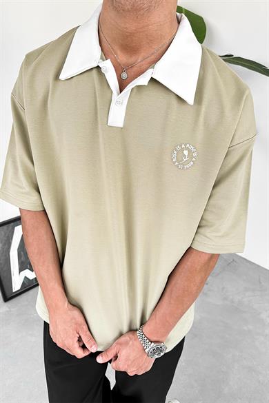 Su Yeşili Rose Polo Yaka OUTPLENTY PREMİUM Oversize Tişört