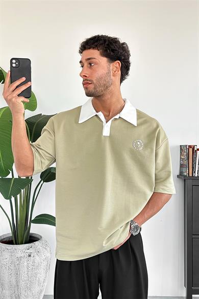 Su Yeşili Rose Polo Yaka OUTPLENTY PREMİUM Oversize Tişört