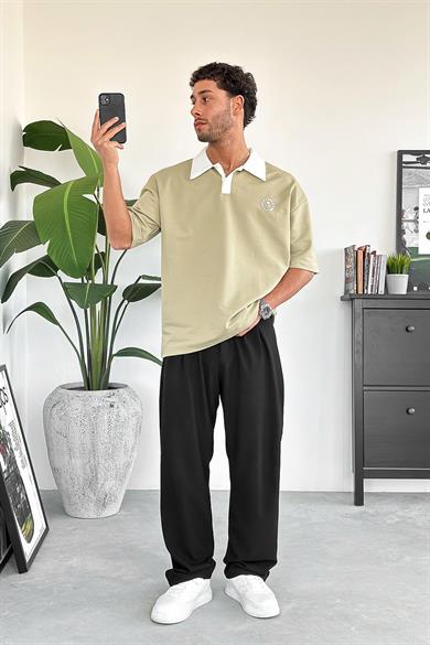 Su Yeşili Rose Polo Yaka OUTPLENTY PREMİUM Oversize Tişört