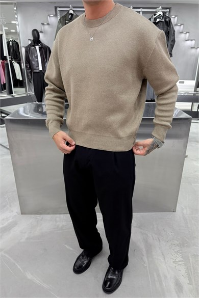 Taba Basic Premium Düğme Detaylı Boxy Fit Kazak