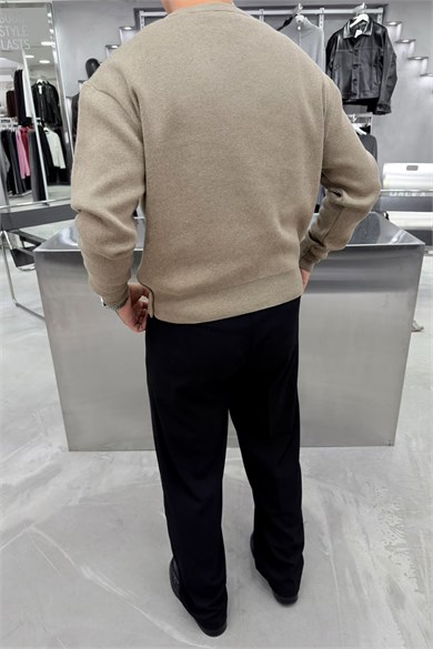 Taba Basic Premium Düğme Detaylı Boxy Fit Kazak
