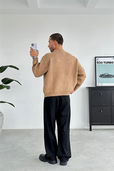 Taba Bisiklet Yaka Oversize Triko Kazak