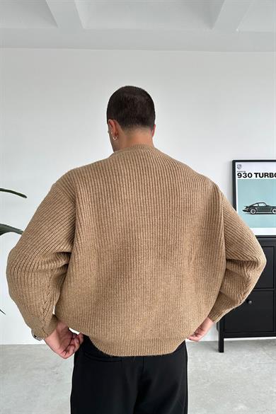 Taba Bisiklet Yaka Oversize Triko Kazak