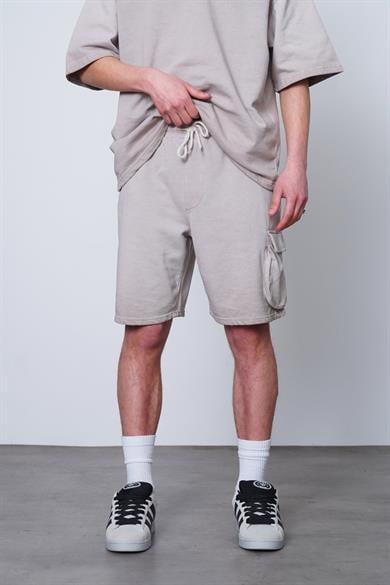 Taş Acid Wash Kargo Cep Detay E9 Relaxed Fit Şort