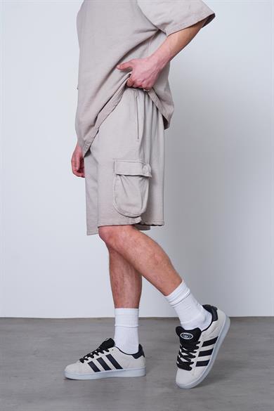 Taş Acid Wash Kargo Cep Detay E9 Relaxed Fit Şort