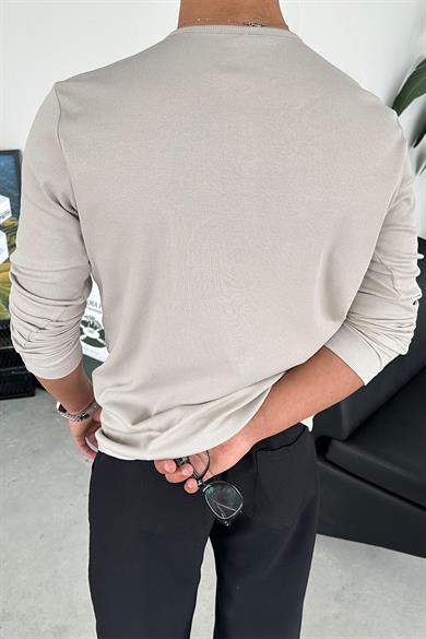 Taş Basic Fitilli Düğmeli Yaka Relax Fit Uzun Kollu Tişört