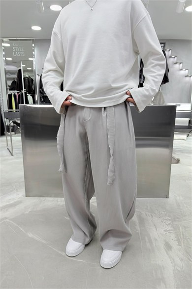 Taş Beli Kuşaklı Fitilli Süper Baggy Pantolon