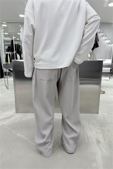 Taş Beli Kuşaklı Fitilli Süper Baggy Pantolon
