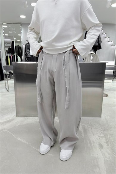 Taş Beli Kuşaklı Fitilli Süper Baggy Pantolon
