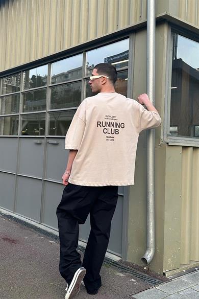 Taş Beyaz Running Club OUTPLENTY PREMİUM Oversize Tişört