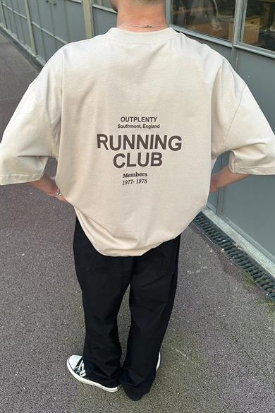 Taş Beyaz Running Club OUTPLENTY PREMİUM Oversize Tişört