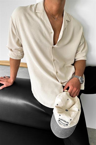 Taş Dokulu Fitilli Basic Oversize Gömlek