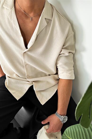 Taş Dokulu Fitilli Basic Oversize Gömlek