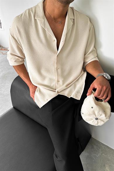 Taş Dokulu Fitilli Basic Oversize Gömlek