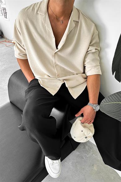 Taş Dokulu Fitilli Basic Oversize Gömlek