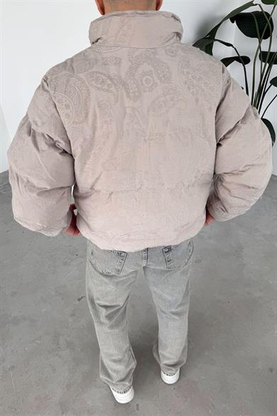 Taş Etnik Kabartma Detay Oversize Puffer Mont