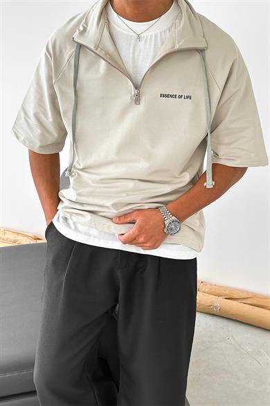 Taş Fermuarlı EE Oversize Polo Yaka Tişört