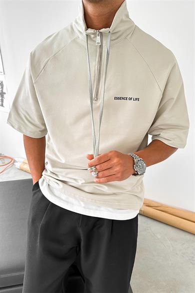 Taş Fermuarlı EE Oversize Polo Yaka Tişört