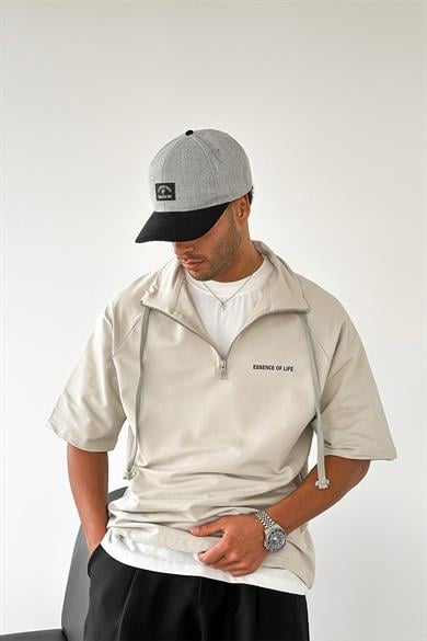 Taş Fermuarlı EE Oversize Polo Yaka Tişört