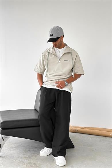 Taş Fermuarlı EE Oversize Polo Yaka Tişört