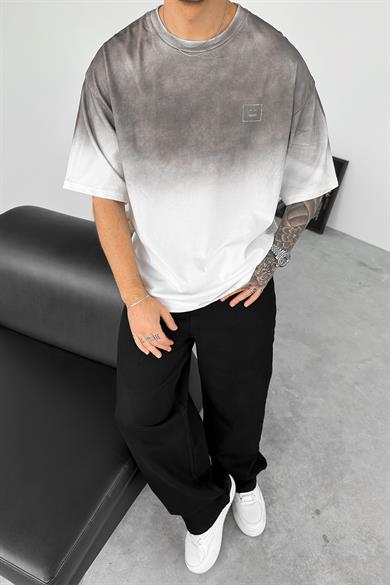 Taş İşleme Detaylı Batik Yıkama Oversize Tişört