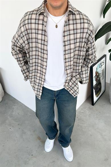 Taş Kareli Oversize Oduncu Gömleği